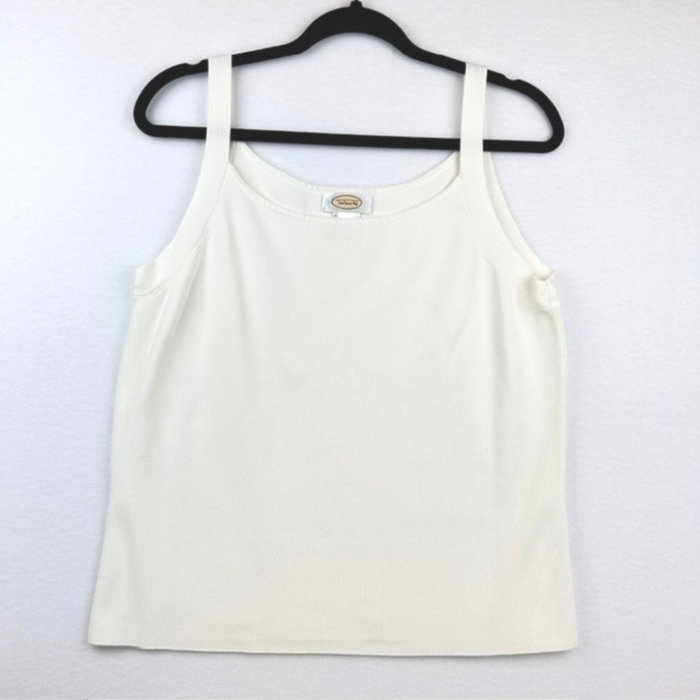 Talbots Tank Top Cream Ribbed Knit Sleeveless Scoop Neck Women XL